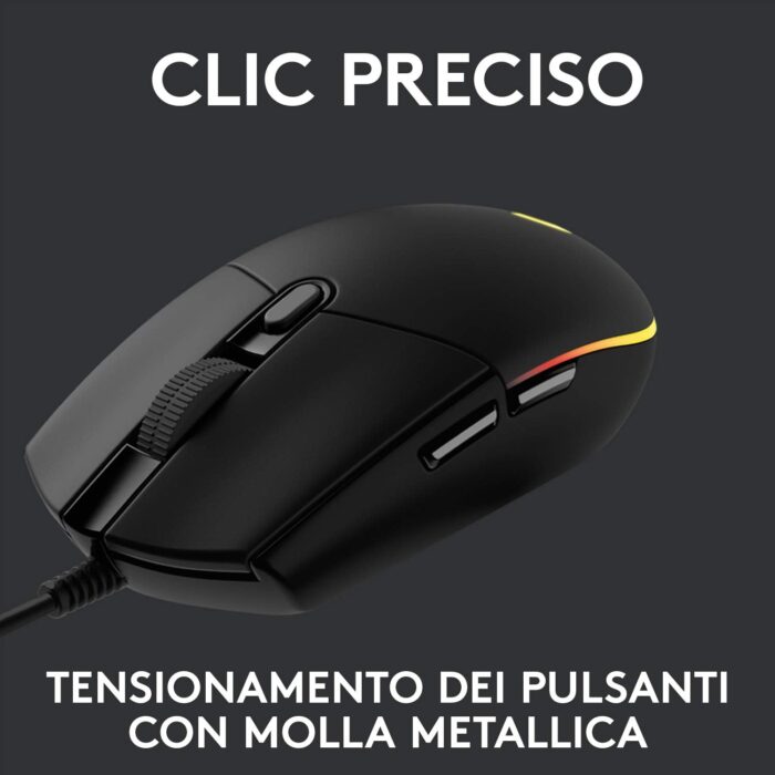 Logitech G G203 Lightsync, Mouse Gaming con Illuminazione RGB, 6 Pulsanti Programmabili, Sensore per Gaming, Tracciamento a 8.000 DPI, Peso Ridotto - Nero - immagine 4