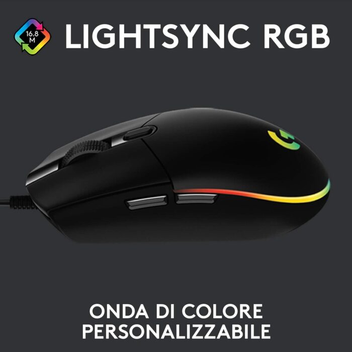 Logitech G G203 Lightsync, Mouse Gaming con Illuminazione RGB, 6 Pulsanti Programmabili, Sensore per Gaming, Tracciamento a 8.000 DPI, Peso Ridotto - Nero - immagine 2