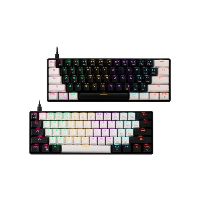 Tastiera gaming meccanica 60%, Gamdias Aura GK2 BW, retroilluminazione RGB a 7 colori, anti-ghosting con roll over del tasto N